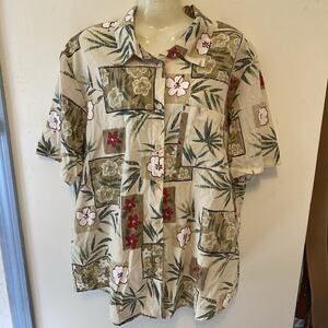 VTG Tapestry Floral Print Button Up Short Sleeve Shirt Women’s Size XL Hawaiian